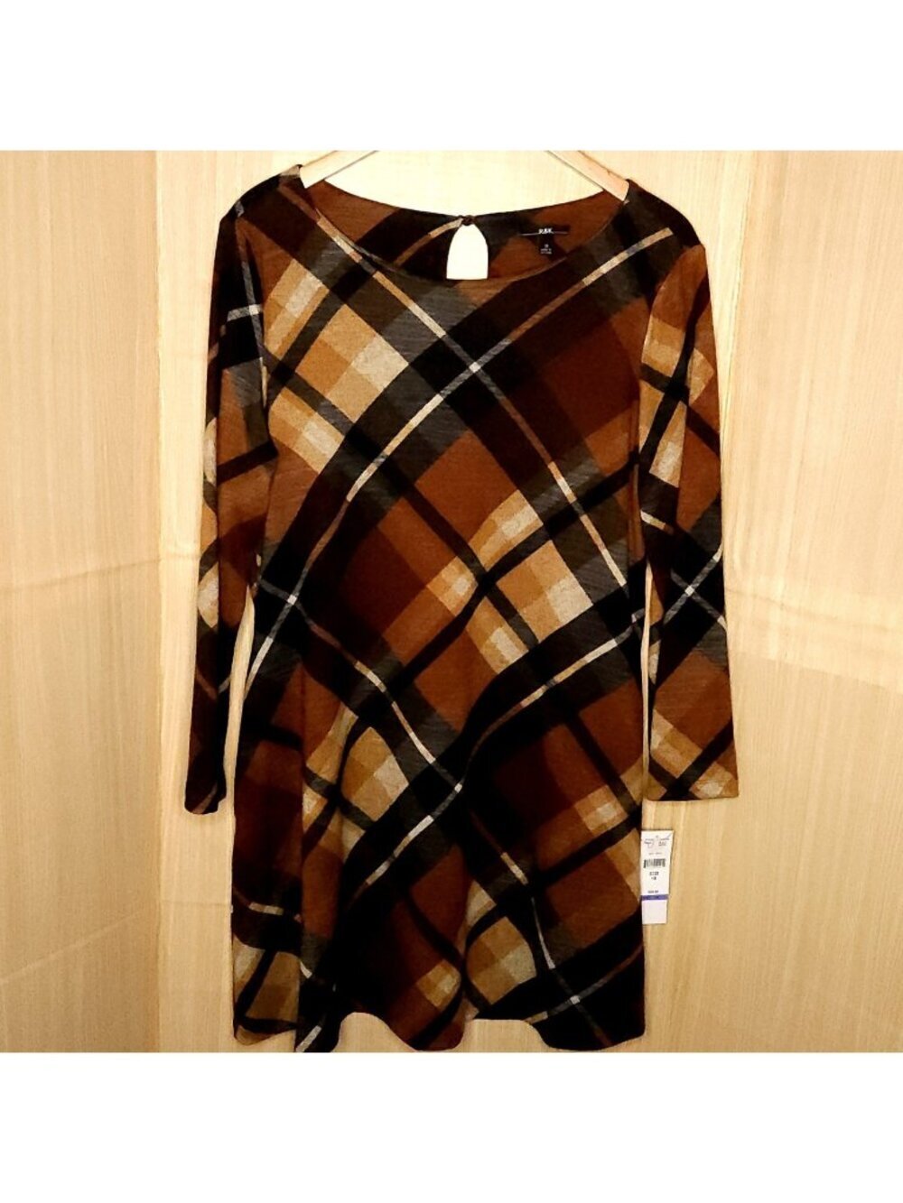 R&K Womens New Brown Plaid Soft Stretchy Long Sleeve Dress 18
